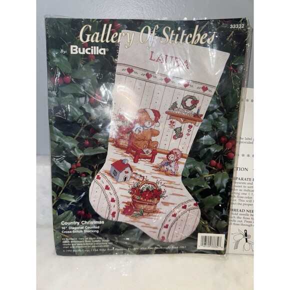 Bucilla Country Christmas Cross Stitch Stocking Gallery Of Stitches 16” Vintage - Picture 9 of 16
